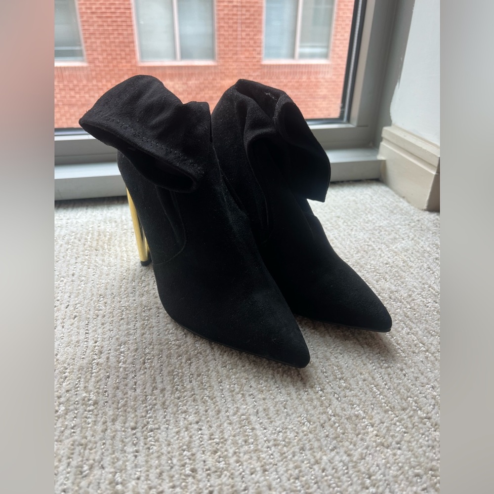Black and Gold Heeled Boots with Stiletto Heel